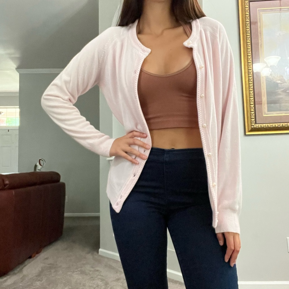 EUC Pink Pearl Cardigan Sweater